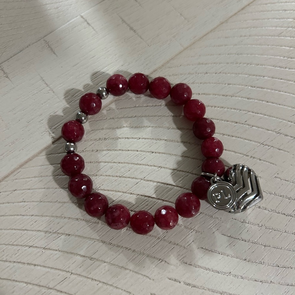 Elegant Red Beaded Diffuser Bracelet with Silver Charm